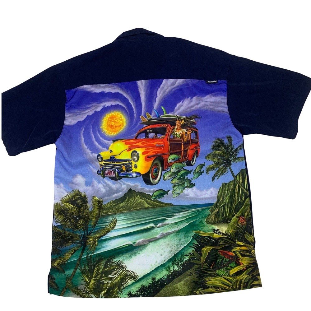 Rietveld USA‎ Surf Shirt Men S Woody Car Hawaiian Beach Graphic Button Up Camp